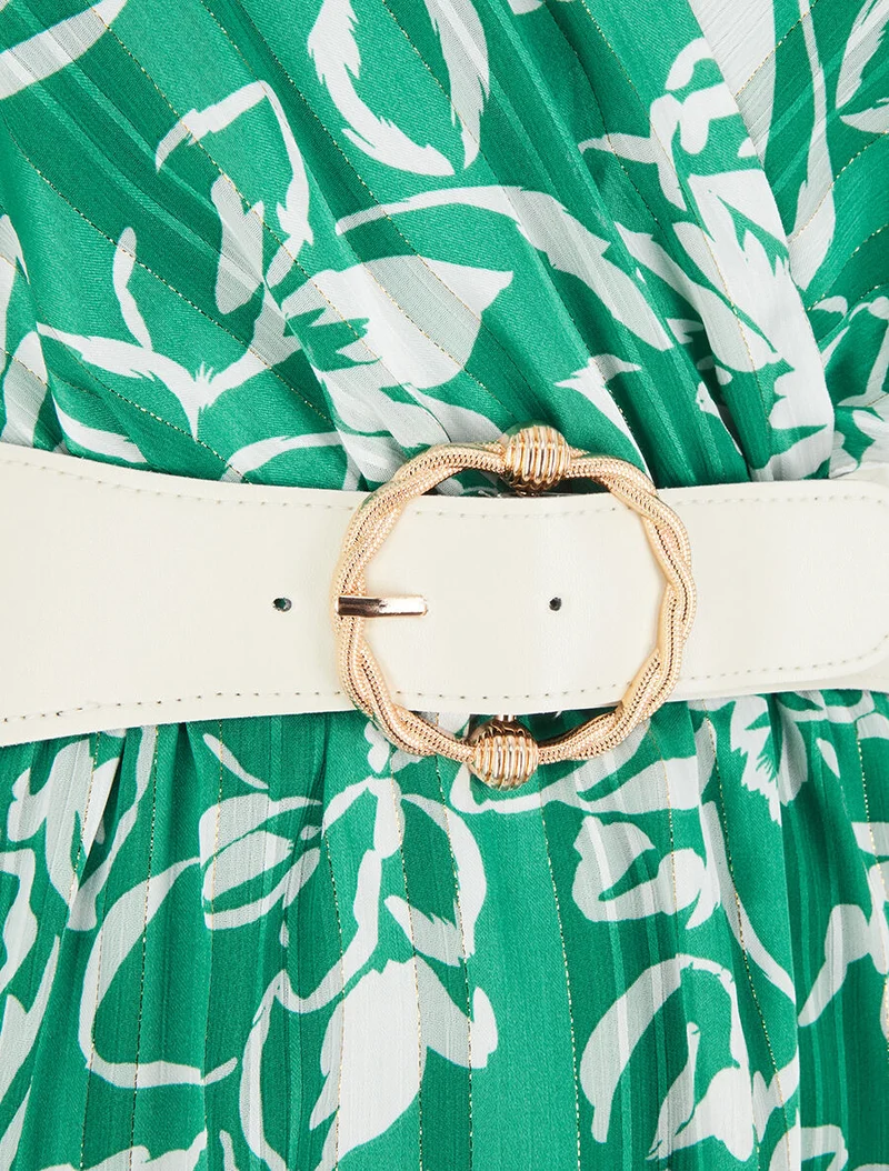 Robe mi-longue imprimé floral irisé - Vert