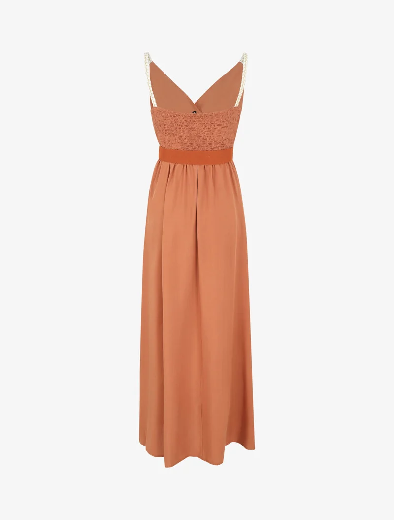 Robe longue unie à bretelles fantaisies - Rouille