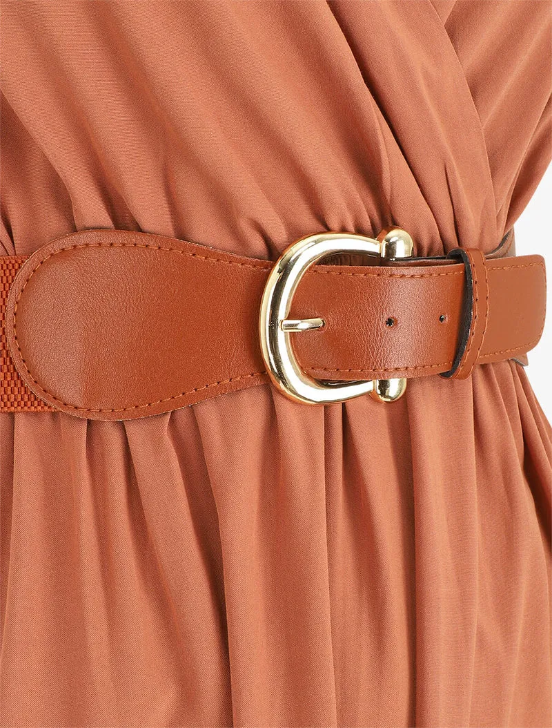 Robe longue unie à bretelles fantaisies - Rouille