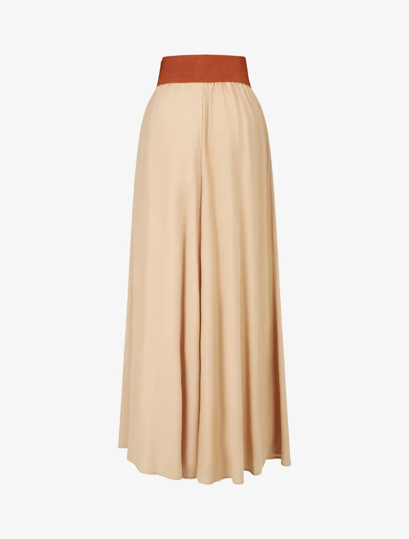 Jupe longue unie à taille élastiquée - Beige