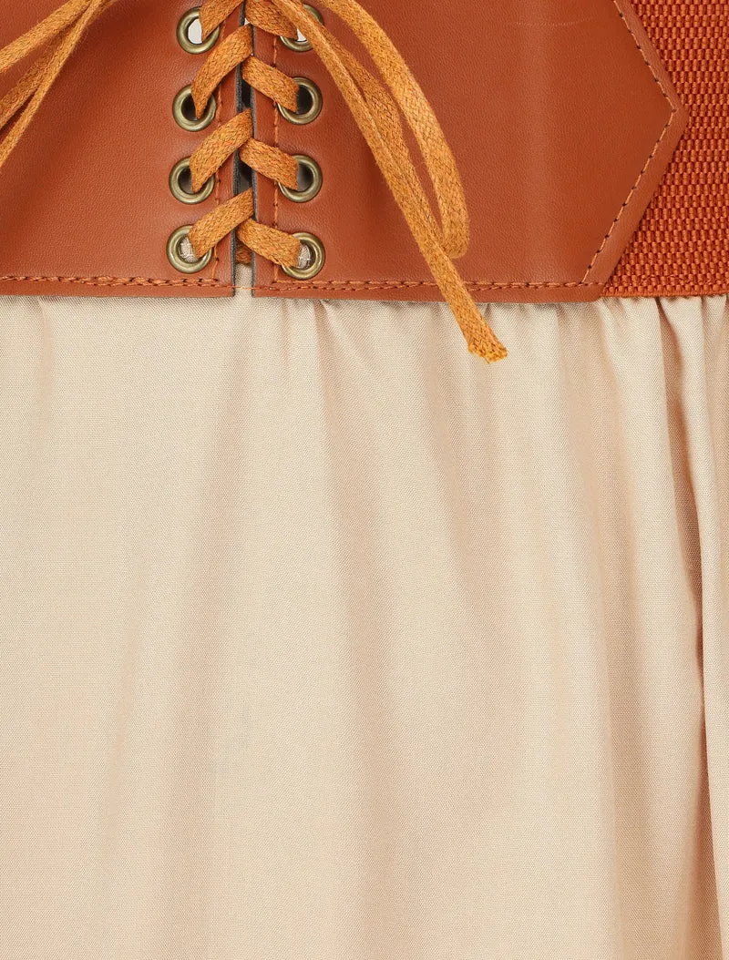 Jupe longue unie à taille élastiquée - Beige