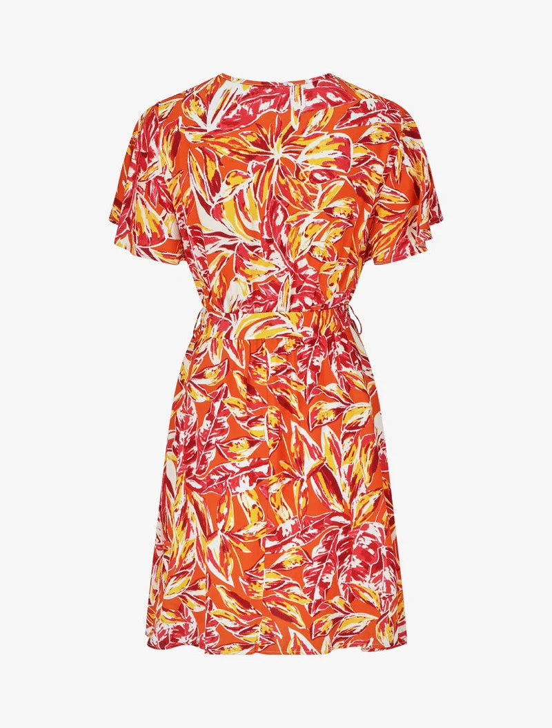 Robe mi-longue imprimé feuillage - Rouge
