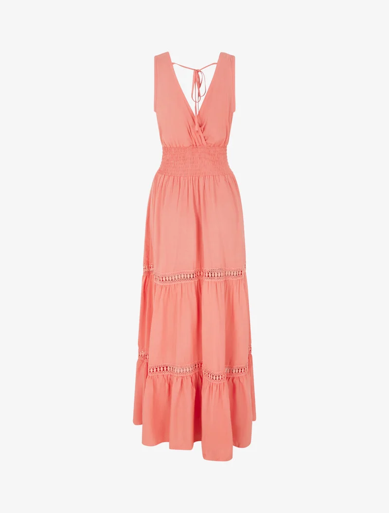 Robe longue élastiquée et liens à nouer - Corail