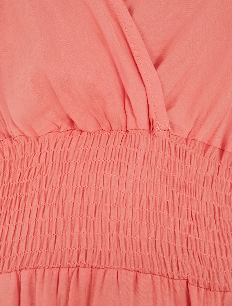Robe longue élastiquée et liens à nouer - Corail