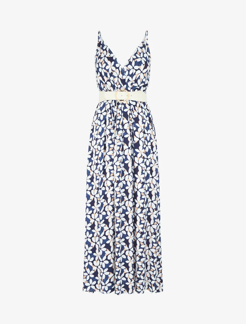Robe fleurie à fines bretelles - Marine