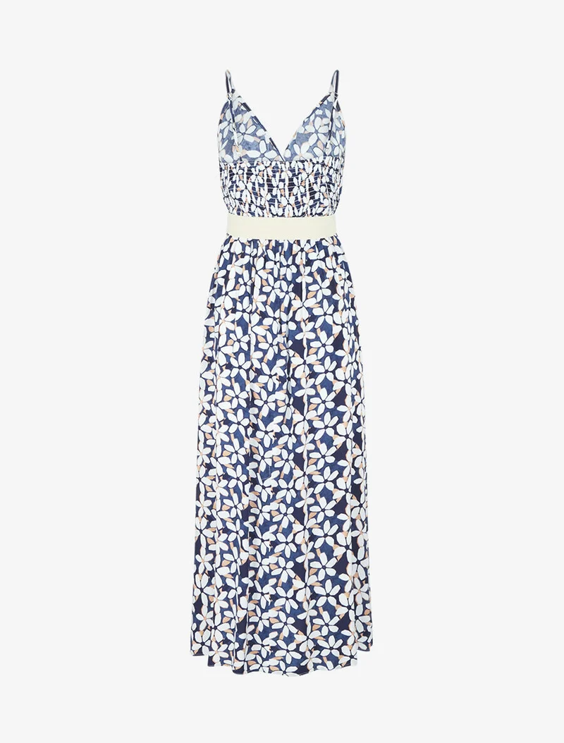 Robe fleurie à fines bretelles - Marine