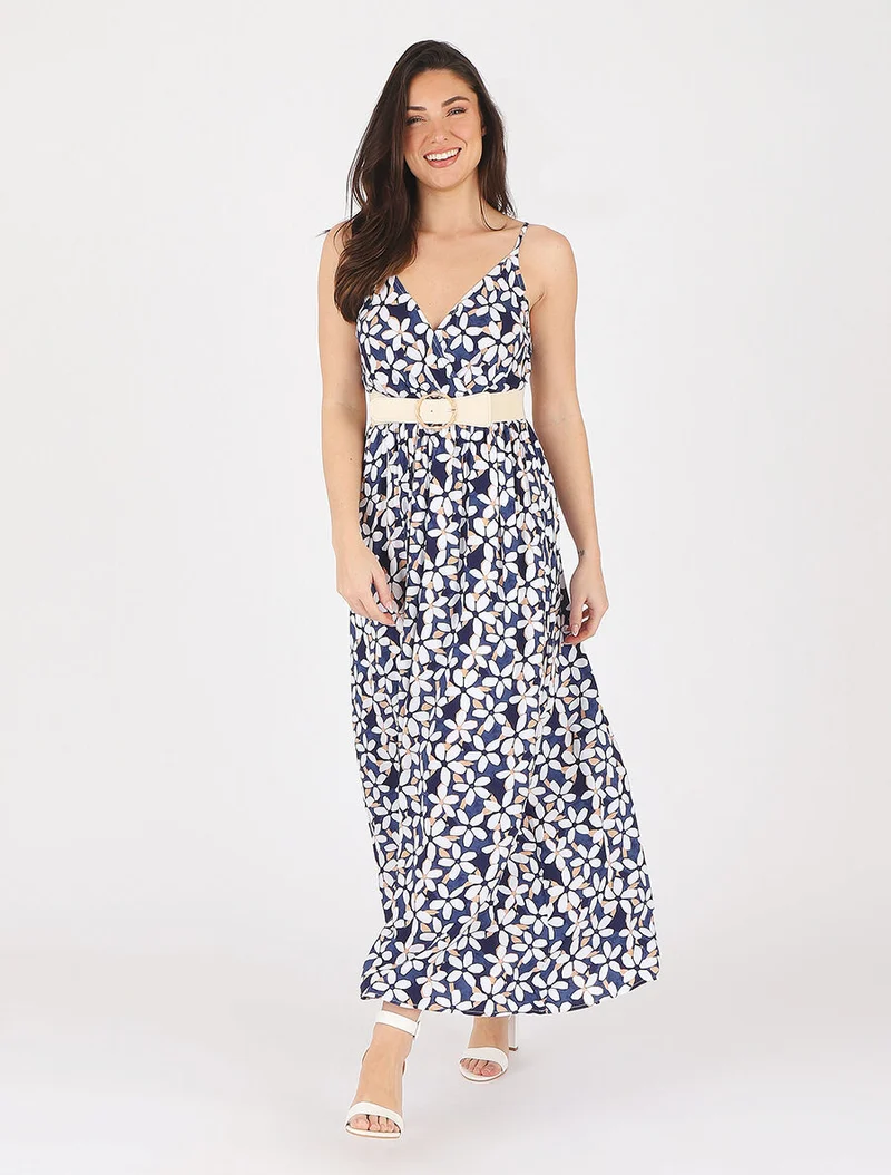Robe fleurie à fines bretelles - Marine