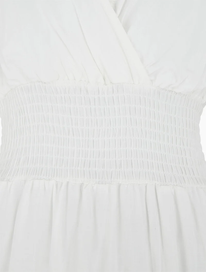 Robe longue élastiquée et liens à nouer - Blanc