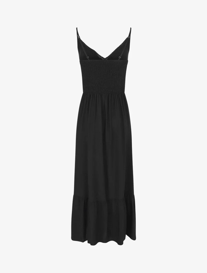 Robe longue unie à fines bretelles - Noir