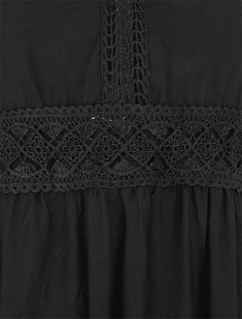 Robe longue unie à fines bretelles - Noir
