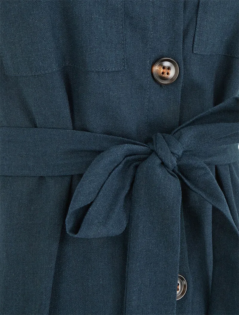 Robe évasée boutonnée à poches - Bleu pétrole