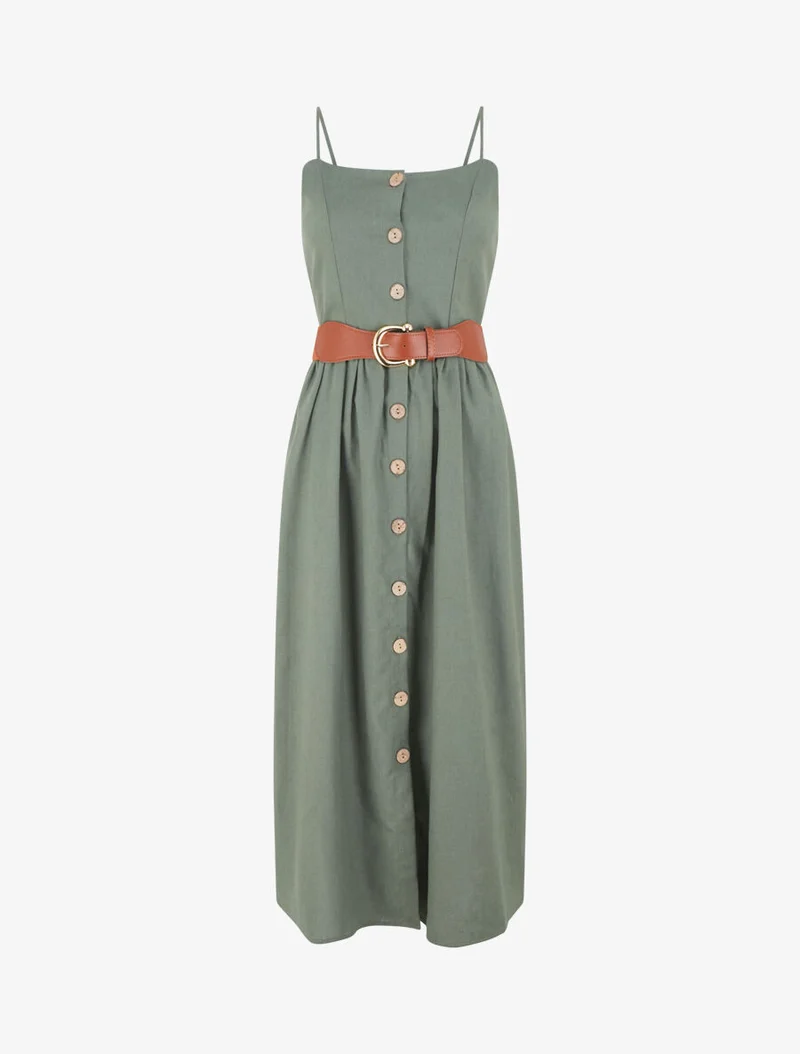 Robe unie effet lin - Kaki