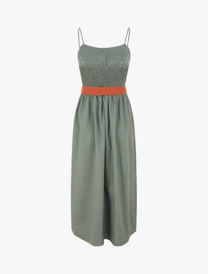 Robe unie effet lin - Kaki