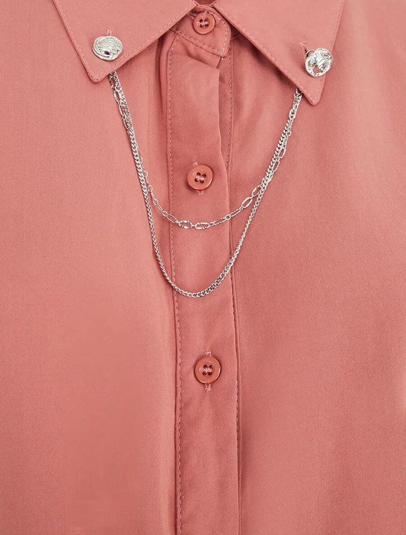 Top à nouer à détail chaînette - Corail