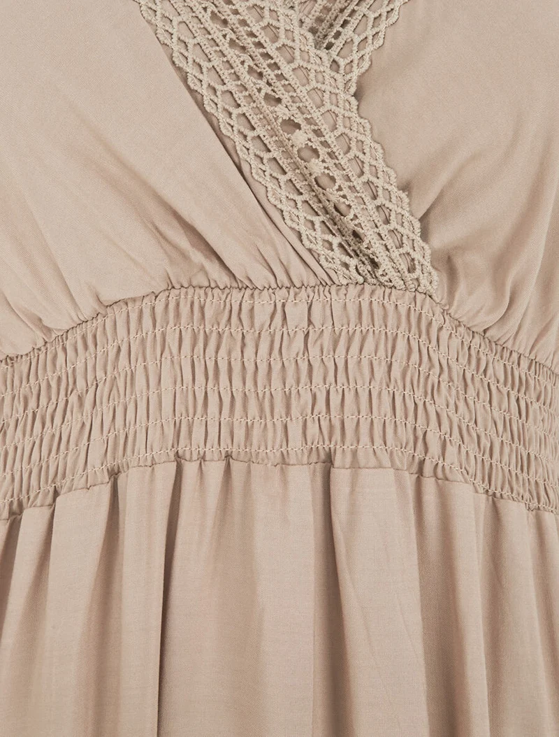 Robe longue unie ajourée - Beige