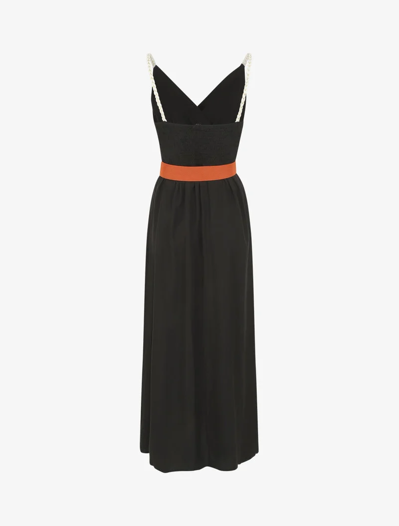 Robe longue unie à bretelles fantaisies - Noir