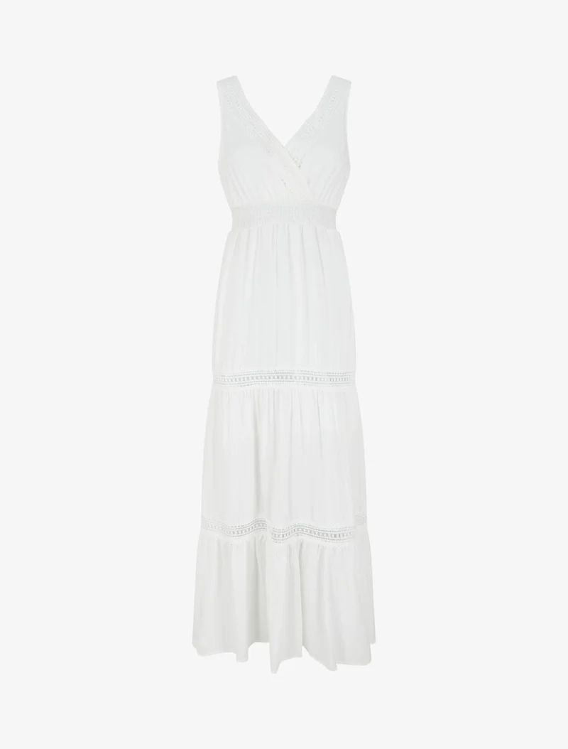Robe longue unie ajourée - Blanc