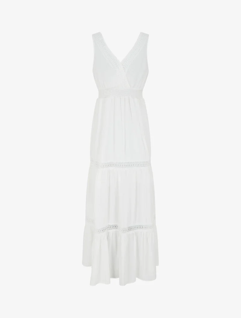 Robe longue unie ajourée - Blanc