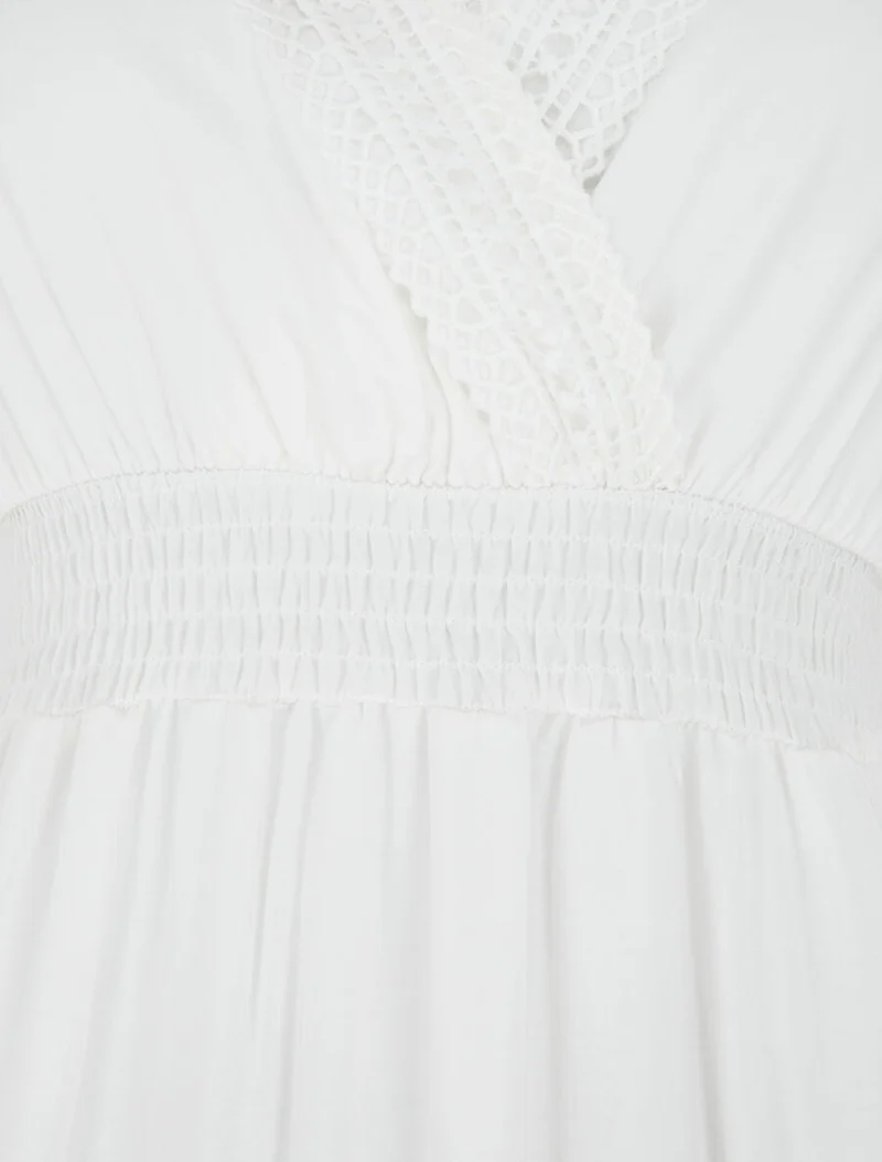 Robe longue unie ajourée - Blanc