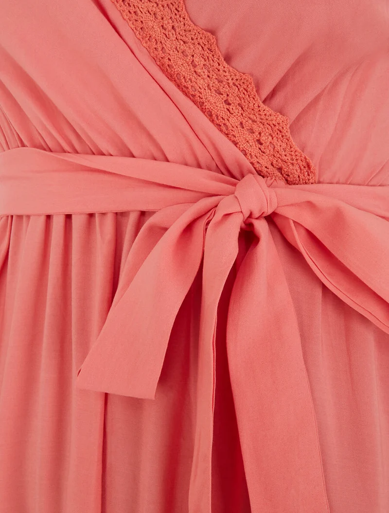 Robe longue unie élastiquée - Corail