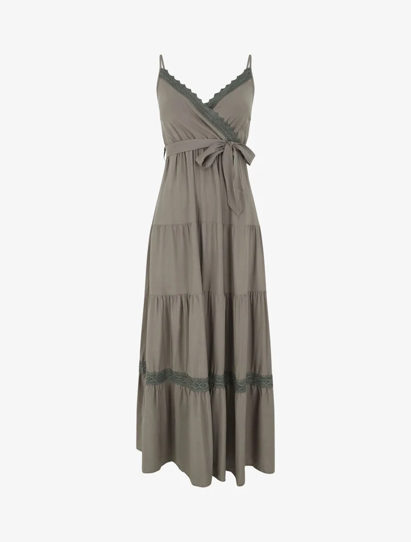 Robe longue unie élastiquée - Kaki
