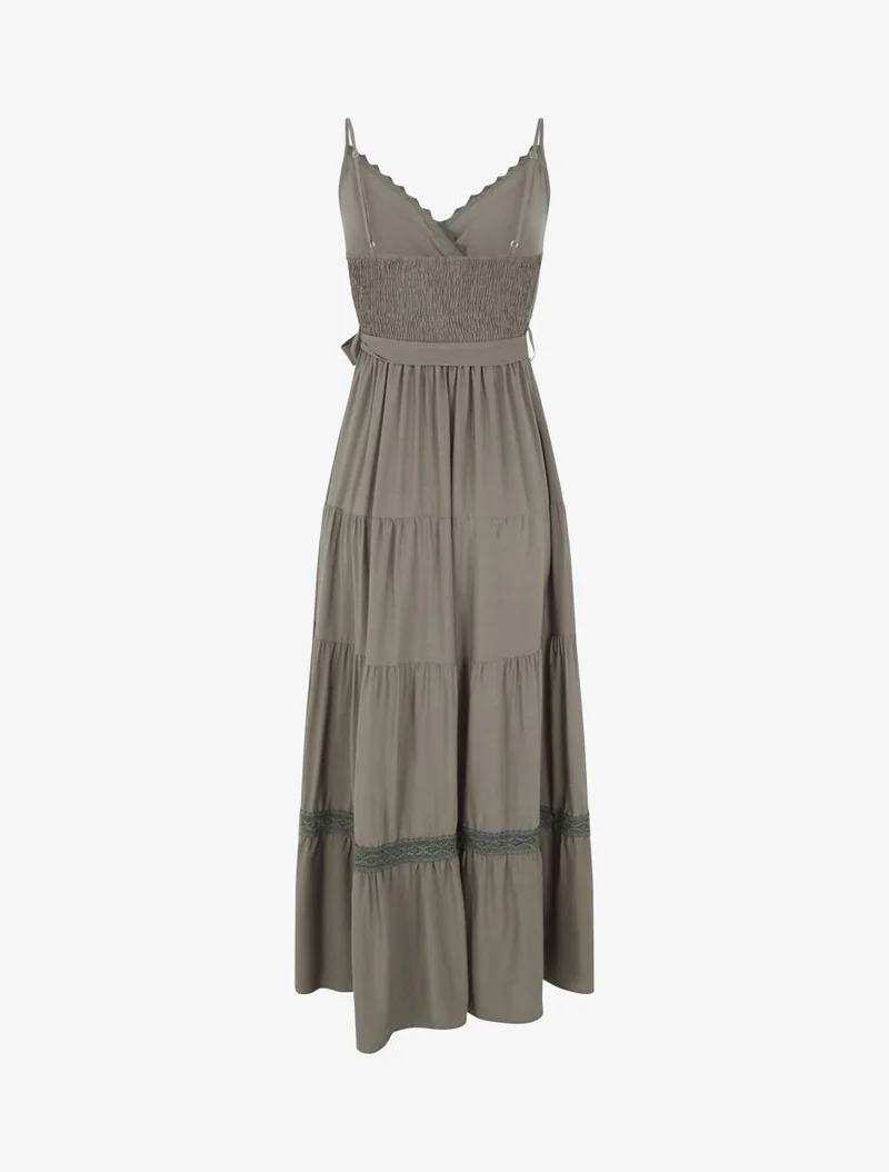 Robe longue unie élastiquée - Kaki