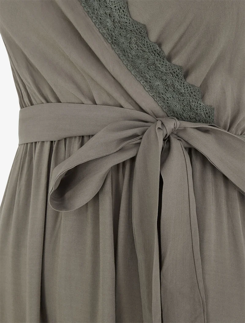 Robe longue unie élastiquée - Kaki