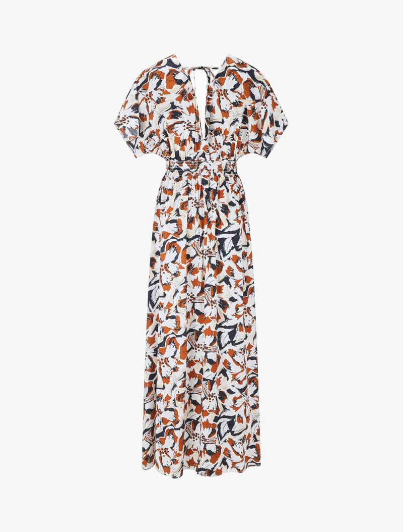 Robe longue manches courtes imprimé tropical - Marine
