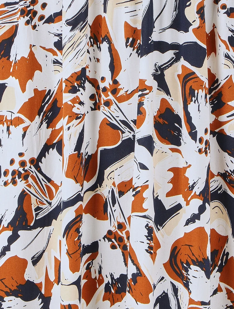 Robe longue manches courtes imprimé tropical - Marine