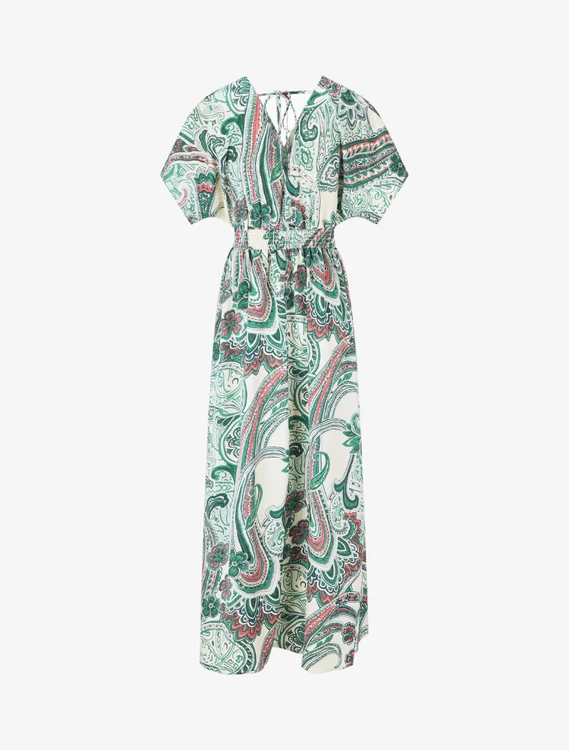 Robe longue manches courtes imprimé cachemire - Vert