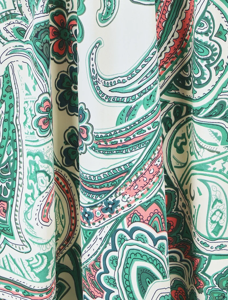 Robe longue manches courtes imprimé cachemire - Vert