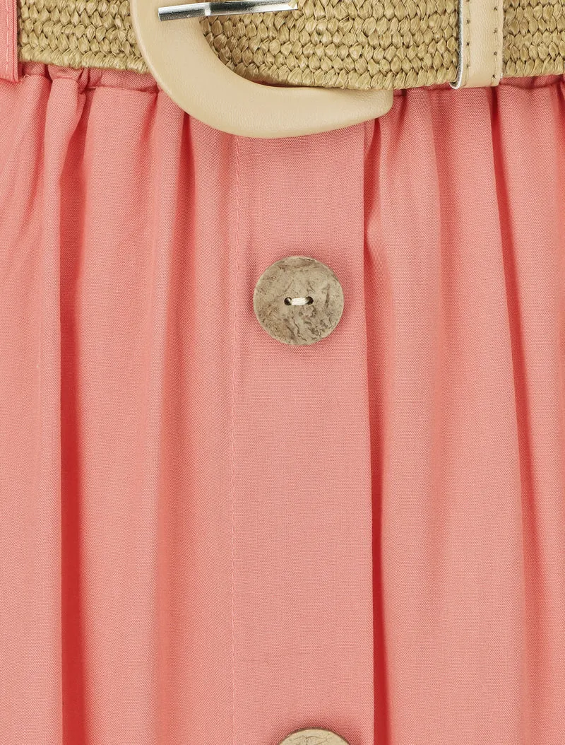 Jupe longue à boutons décoratifs - Corail