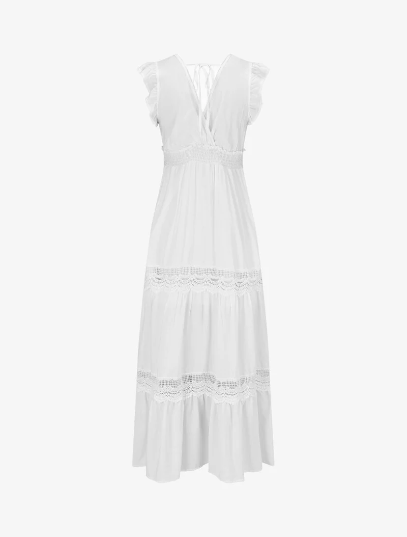 Robe longue unie ajourée - Blanc