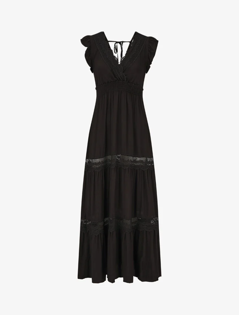 Robe longue unie ajourée - Noir