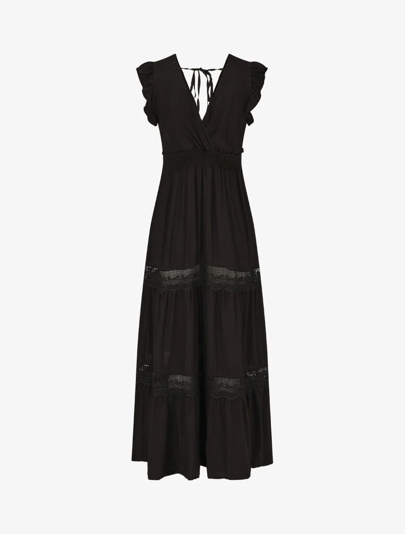 Robe longue unie ajourée - Noir
