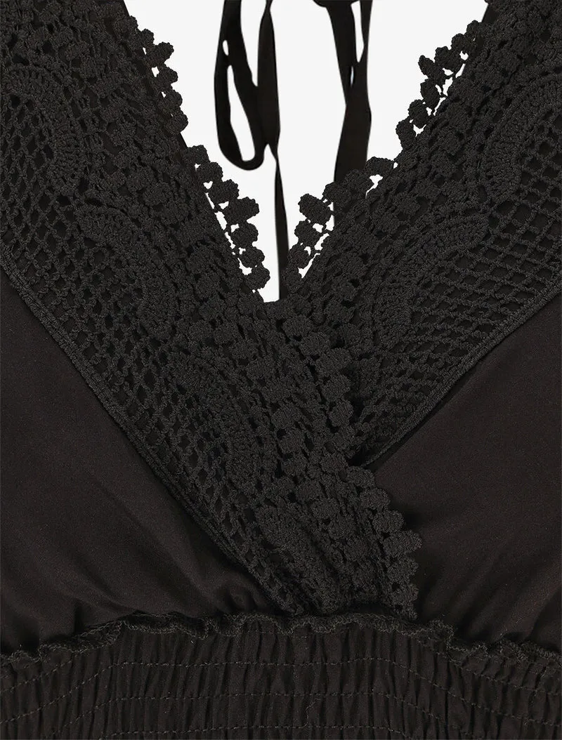 Robe longue unie ajourée - Noir
