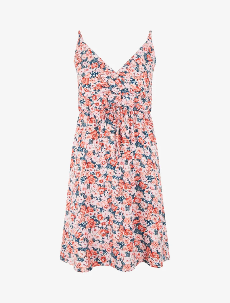 Robe mi-longue imprimé fleuri - Rose