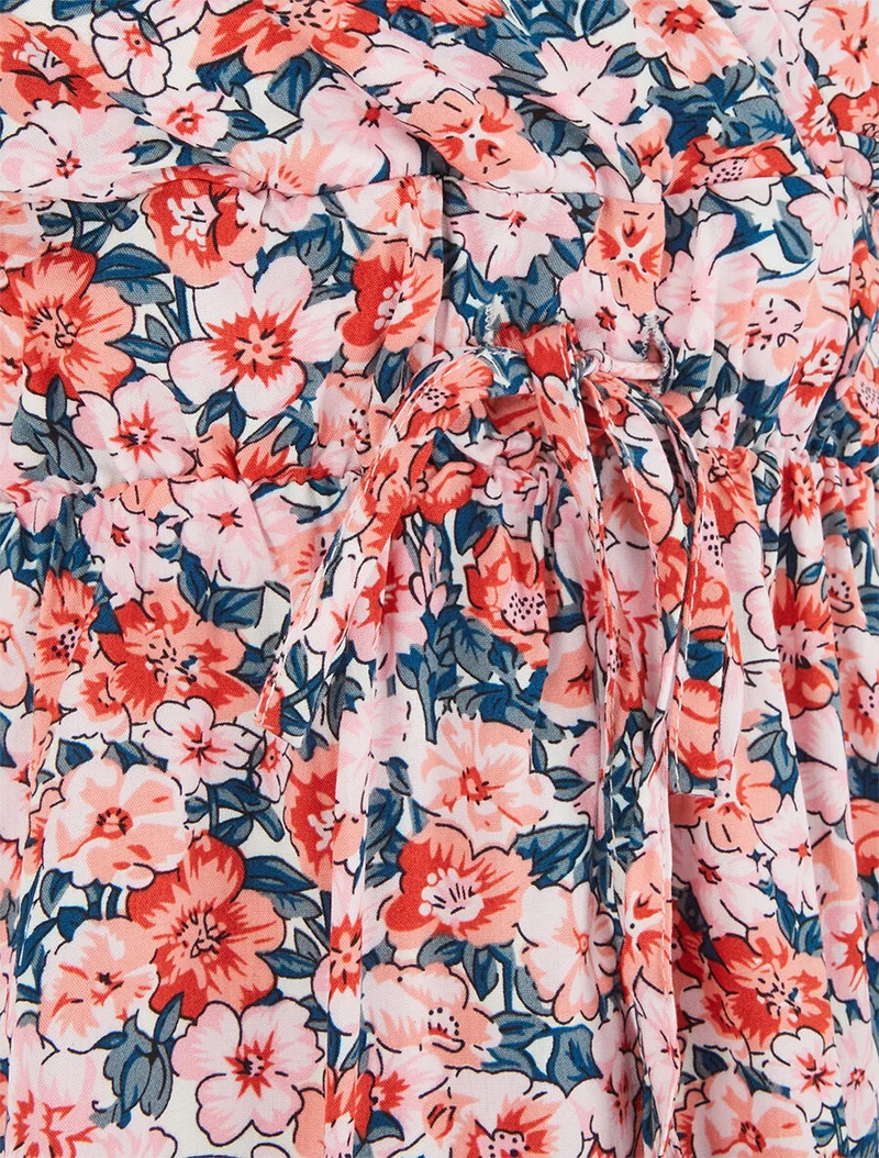 Robe mi-longue imprimé fleuri - Rose