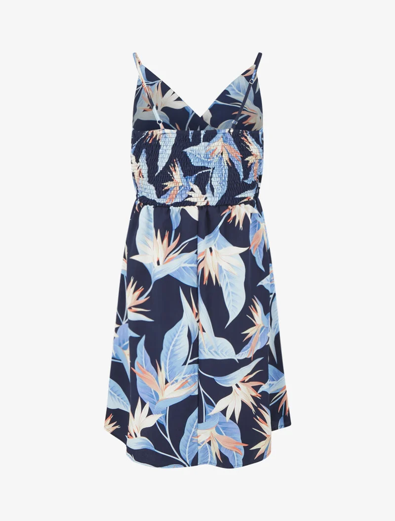 Robe mi-longue imprimé feuilles - Marine