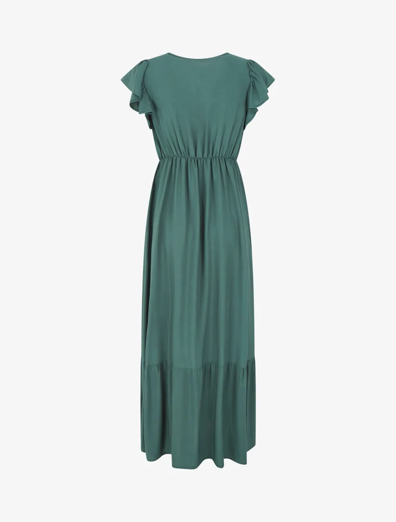 Robe longue évasée unie - Vert foncé