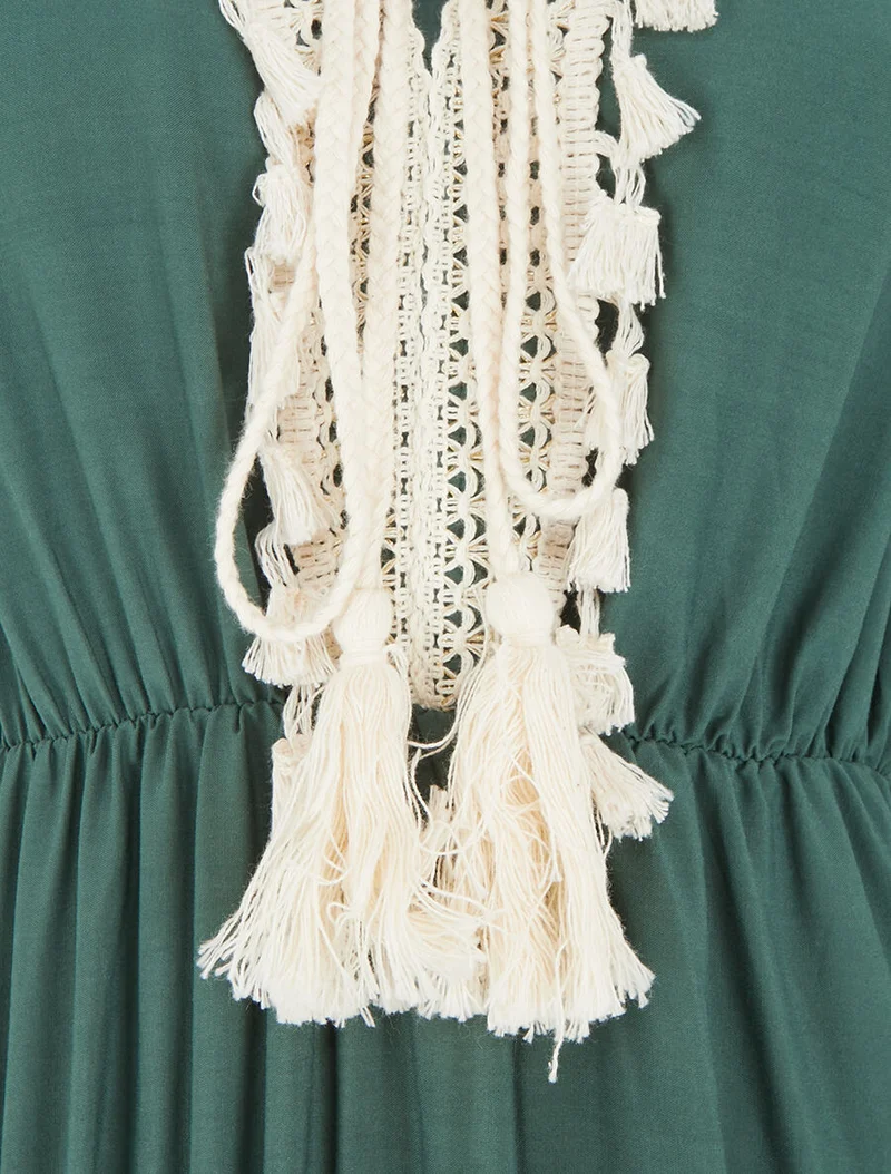Robe longue évasée unie - Vert foncé