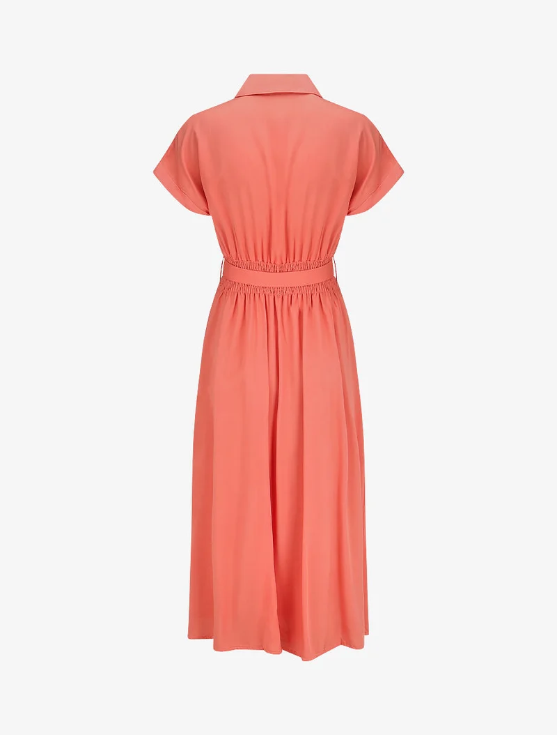 Robe chemise longue évasée et unie - Corail