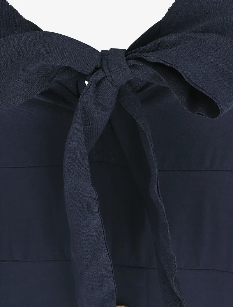 Robe longue unie à boutons décoratifs - Marine