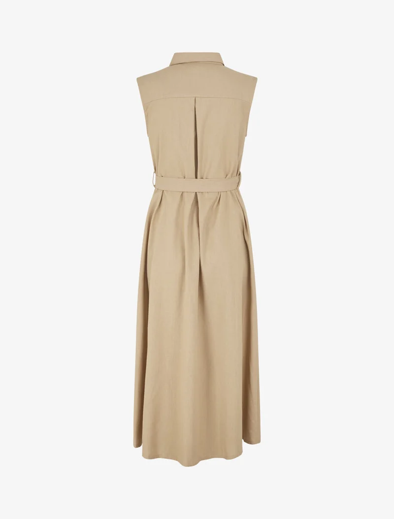Robe évasée boutonnée à poches - Beige