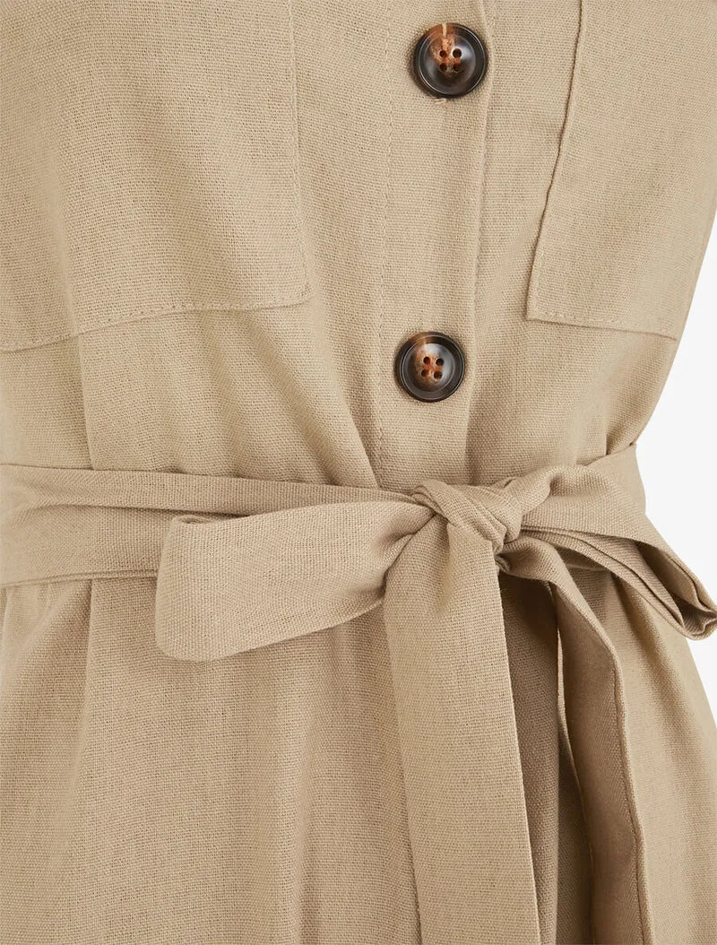 Robe évasée boutonnée à poches - Beige