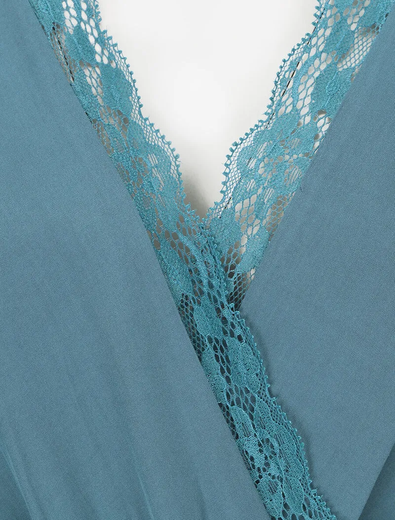 Combinaison ample sans manches col cache-coeur - Bleu canard