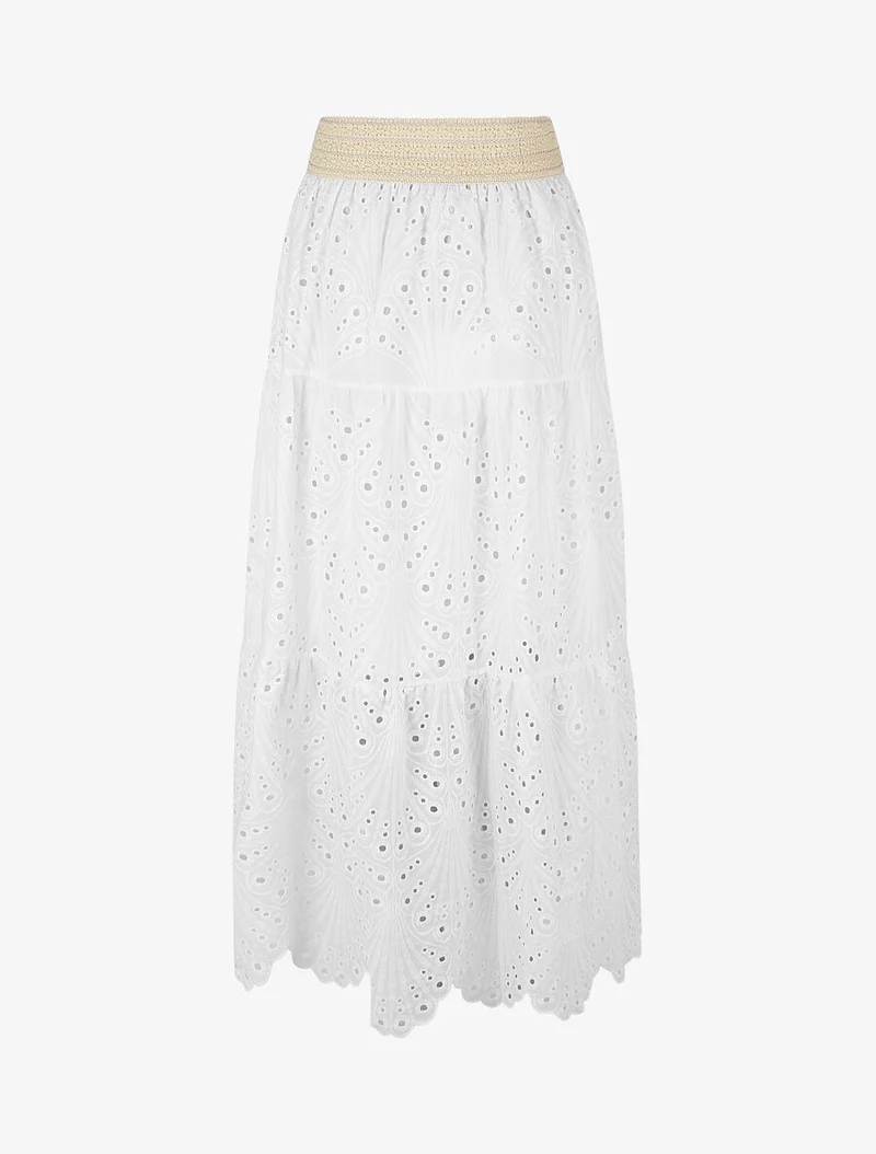 Jupe taille haute ajourée - Blanc