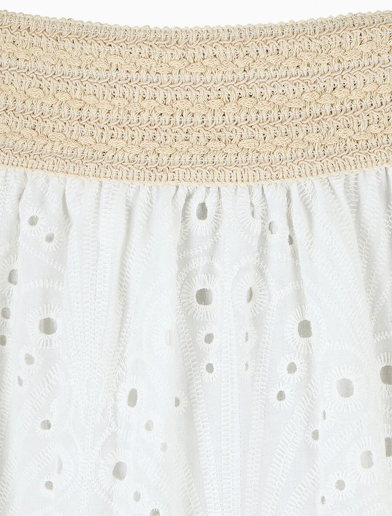 Jupe taille haute ajourée - Blanc