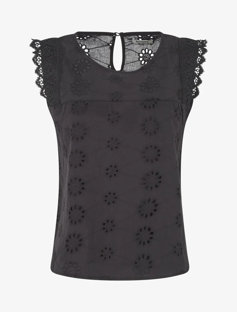 Top droit sans manches en broderie anglaise - Noir