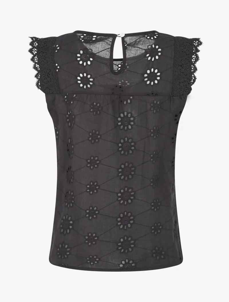 Top droit sans manches en broderie anglaise - Noir